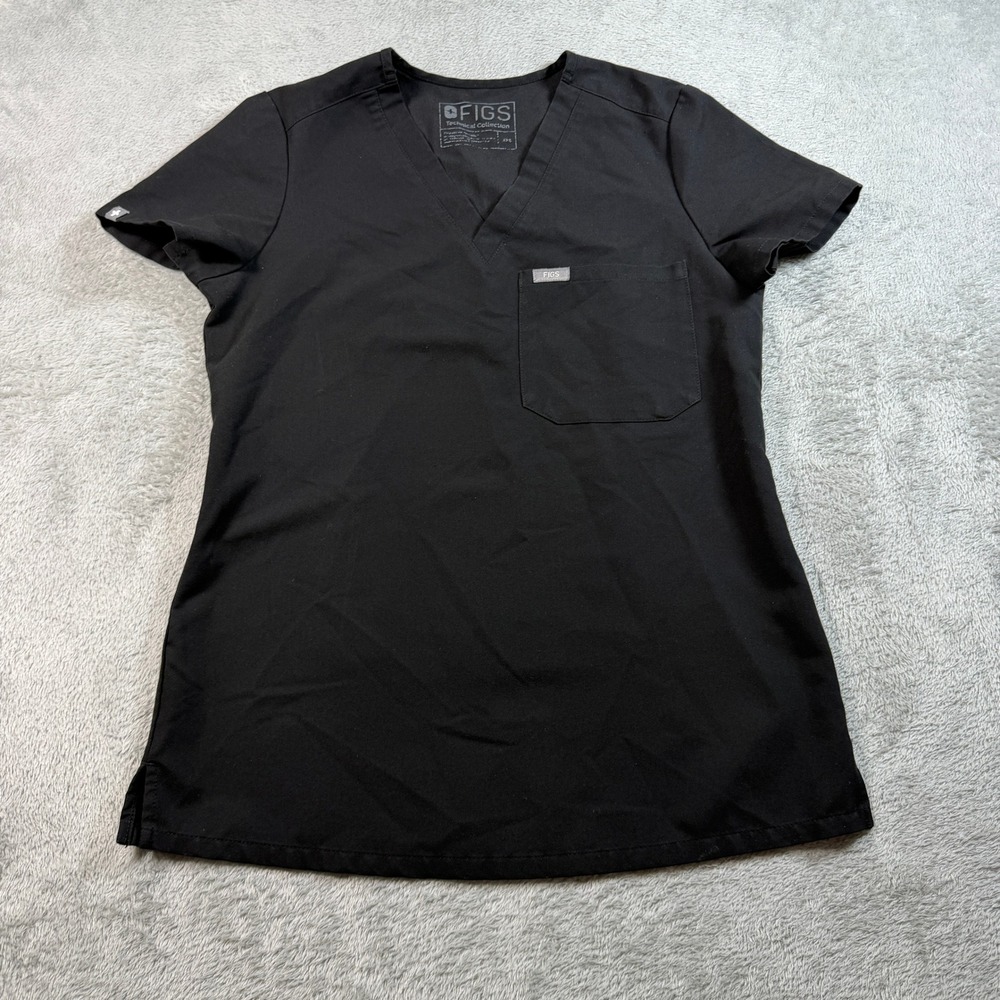 FIGS Catarina Scrub Top Womens XXS Black Tech Collection V-Neck Pocket FW1000
